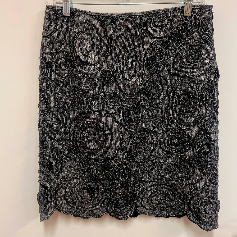 Per Se Skirt Black White Herringbone Floral Wool Blend Size 6